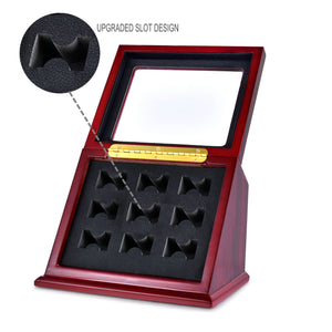 Beveled Championship Ring Wooden Display Case 9 Slot/6 Slot, Sports Baseball Ring Wooden Beveled Display Case Box for Multiple Rings Display