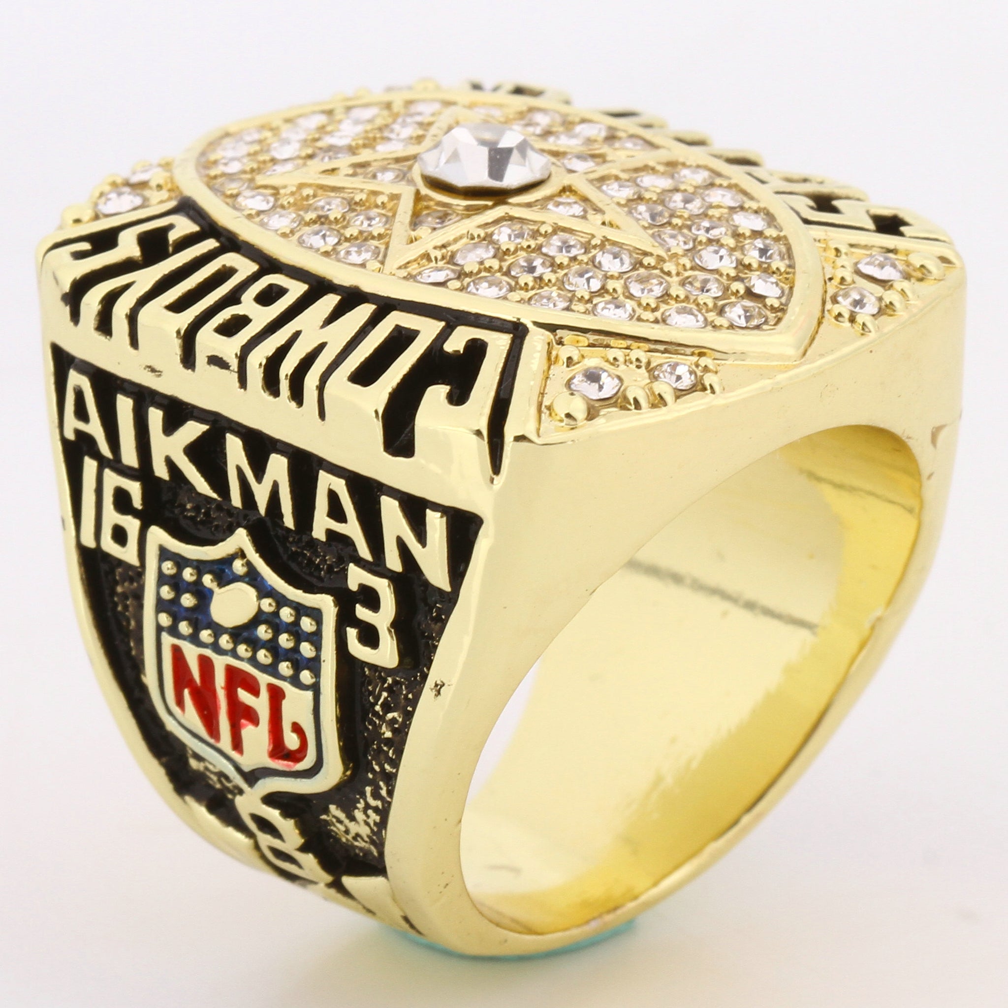 April 27, 2018: A Dallas Cowboys fan shows off 5 replica Super Bowl rings  for each of the Cowboys championship victories during the second round of  the 2018 NFL Draft at AT&T